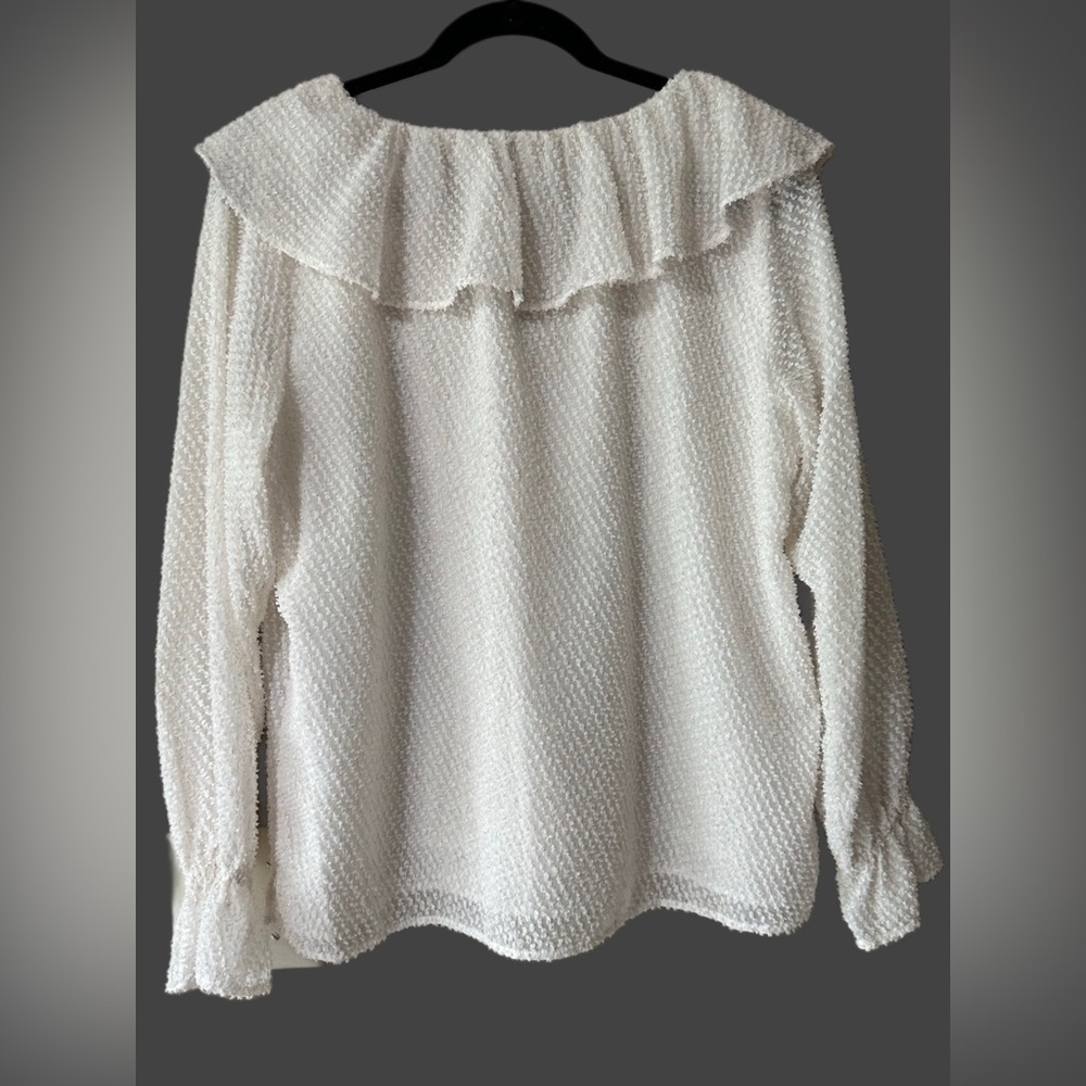 LOFT Textured Cream Blouse with Ruffle Detail - Picture 5 of 5